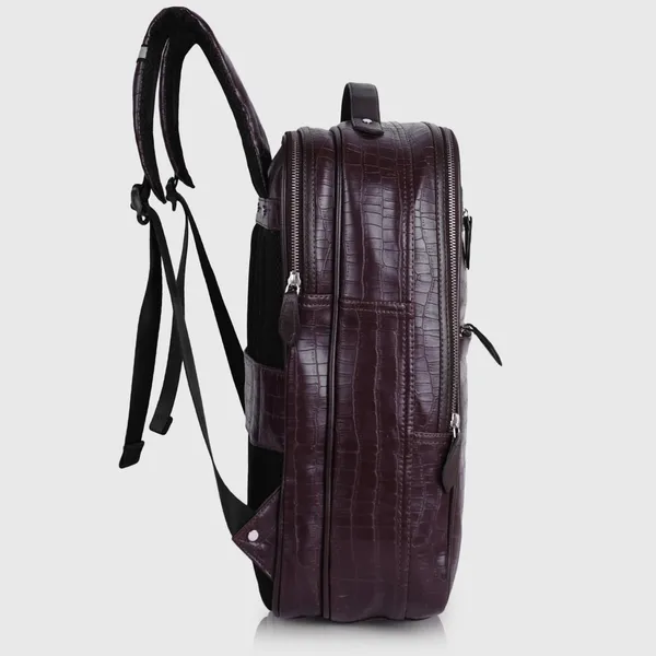 Brown_Vegan_Leather_Classy_Laptop_15_In_Crocco_Pattern_Design_Business_College_Office_Ykk_Zippers_Backpack_For_Unisex