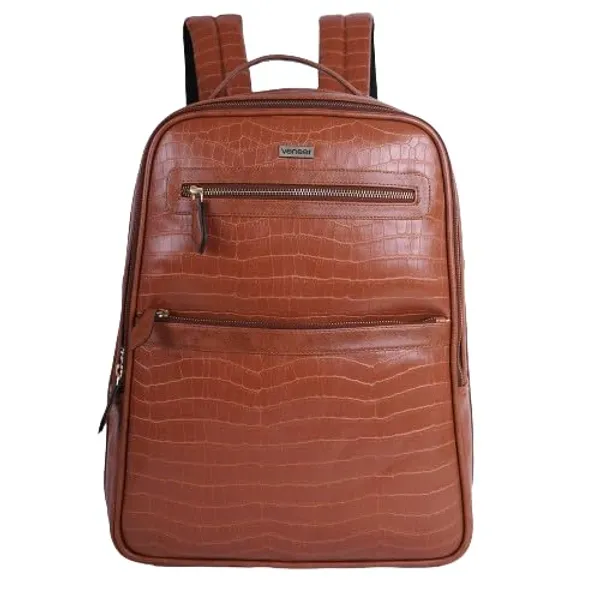 Tan_Vegan_Leather_Classy_Laptop_15_In_Crocco_Pattern_Design_Business_College_Office_Ykk_Zippers_Backpack_For_Unisex