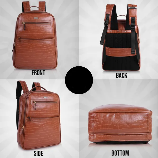Tan_Vegan_Leather_Classy_Laptop_15_In_Crocco_Pattern_Design_Business_College_Office_Ykk_Zippers_Backpack_For_Unisex