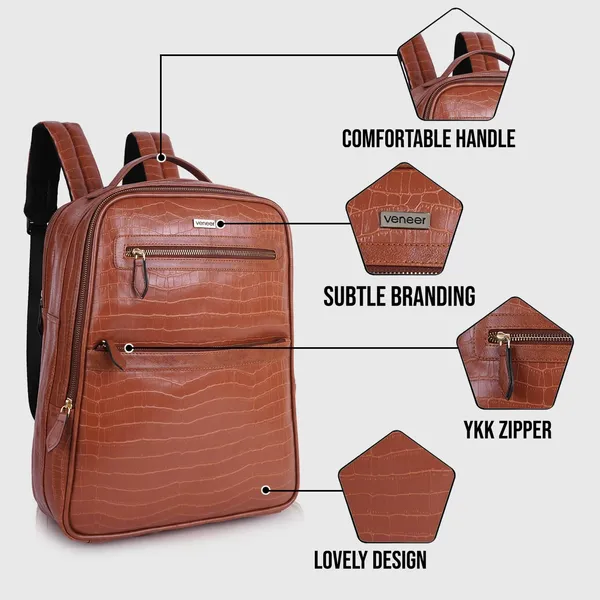 Tan_Vegan_Leather_Classy_Laptop_15_In_Crocco_Pattern_Design_Business_College_Office_Ykk_Zippers_Backpack_For_Unisex