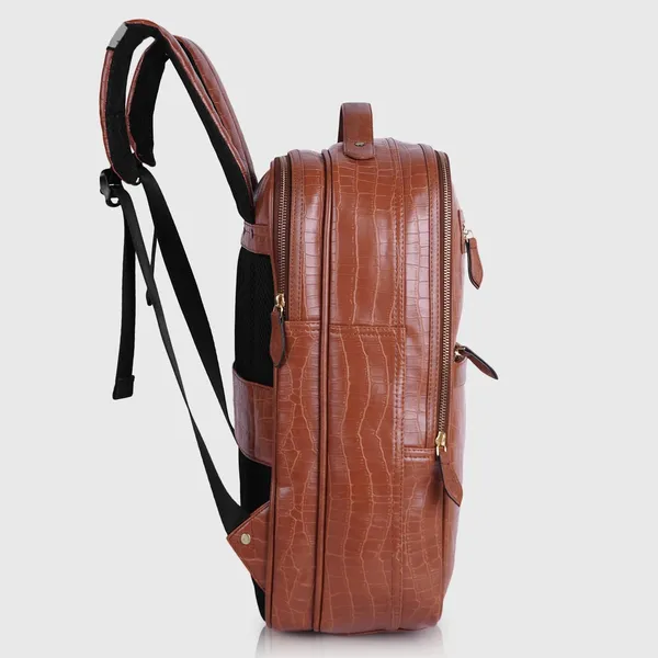 Tan_Vegan_Leather_Classy_Laptop_15_In_Crocco_Pattern_Design_Business_College_Office_Ykk_Zippers_Backpack_For_Unisex