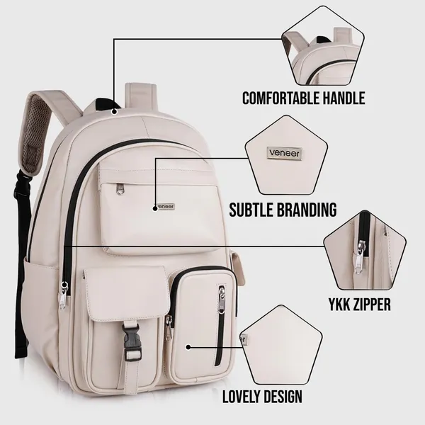 Cream_Casual_Vegan_Leather_Office_15.6_In_Laptop_College_Water_Resistant_Ykk_Zippers_Backpack_For_Unisex