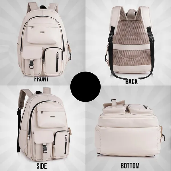 Cream_Casual_Vegan_Leather_Office_15.6_In_Laptop_College_Water_Resistant_Ykk_Zippers_Backpack_For_Unisex