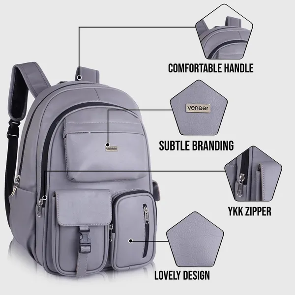 Grey_Casual_Vegan_Leather_Office_15.6_In_Laptop_College_Water_Resistant_Ykk_Zippers_Backpack_For_Unisex