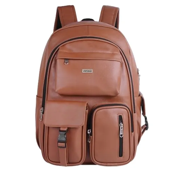 Tan_Casual_Vegan_Leather_Office_15.6_In_Laptop_College_Water_Resistant_Ykk_Zippers_Backpack_For_Unisex