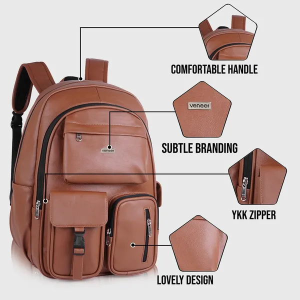 Tan_Casual_Vegan_Leather_Office_15.6_In_Laptop_College_Water_Resistant_Ykk_Zippers_Backpack_For_Unisex