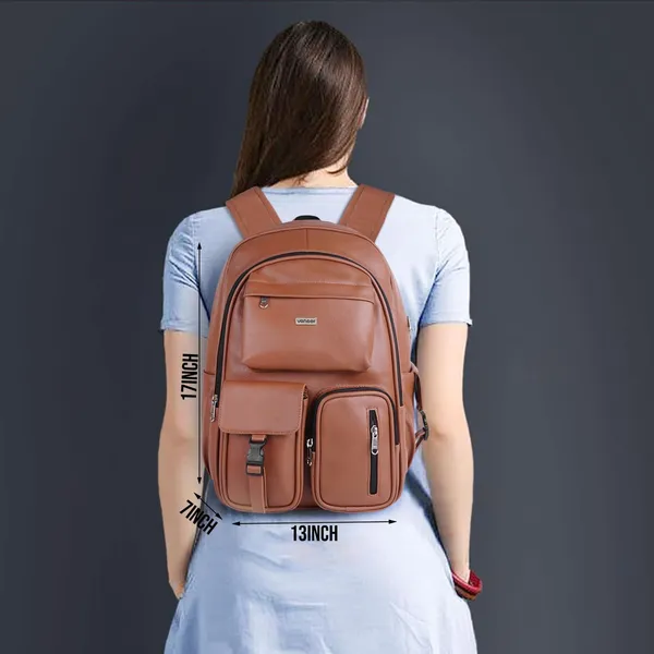 Tan_Casual_Vegan_Leather_Office_15.6_In_Laptop_College_Water_Resistant_Ykk_Zippers_Backpack_For_Unisex