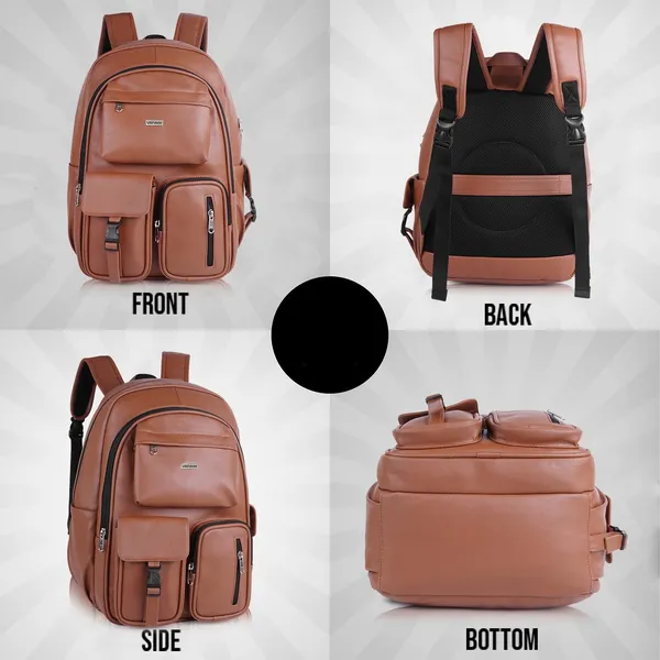 Tan_Casual_Vegan_Leather_Office_15.6_In_Laptop_College_Water_Resistant_Ykk_Zippers_Backpack_For_Unisex