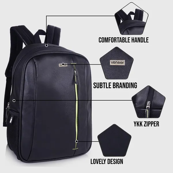 Black_Casual_Vegan_Leather_Neon_Tech_Office_15.6_In_Laptop_College_Business_Water_Resistant_Ykk_Zippers_Backpack_For_Unisex