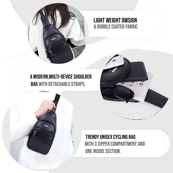 Black_Vegan_Leather_Croco_Pattern_Stylish_Unique_Design_Shoulder_Chest_Crossbody_Fanny_Pack_For_Unisex