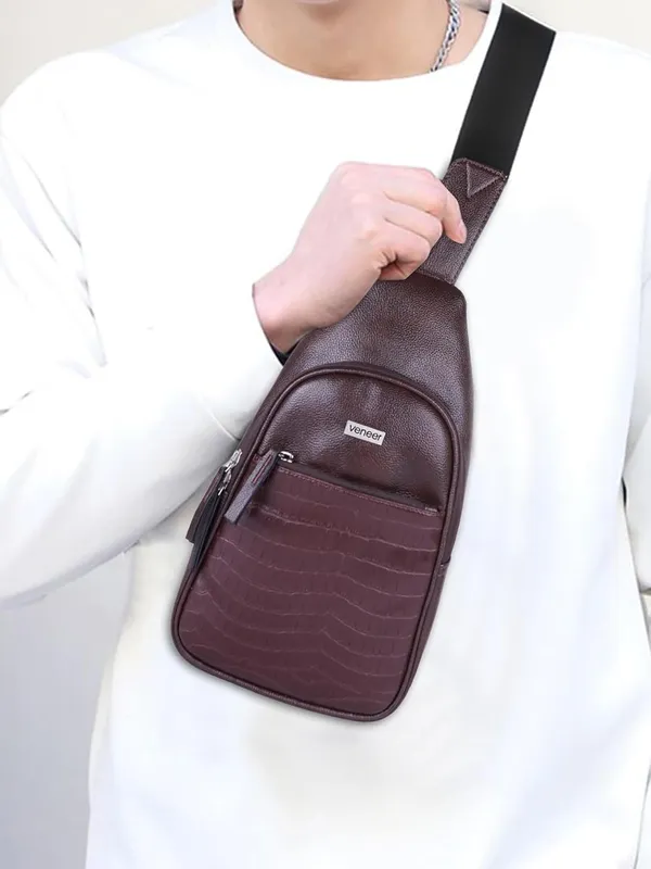 Brown_Vegan_Leather_Croco_Pattern_Stylish_Unique_Design_Shoulder_Chest_Crossbody_Fanny_Pack_For_Unisex