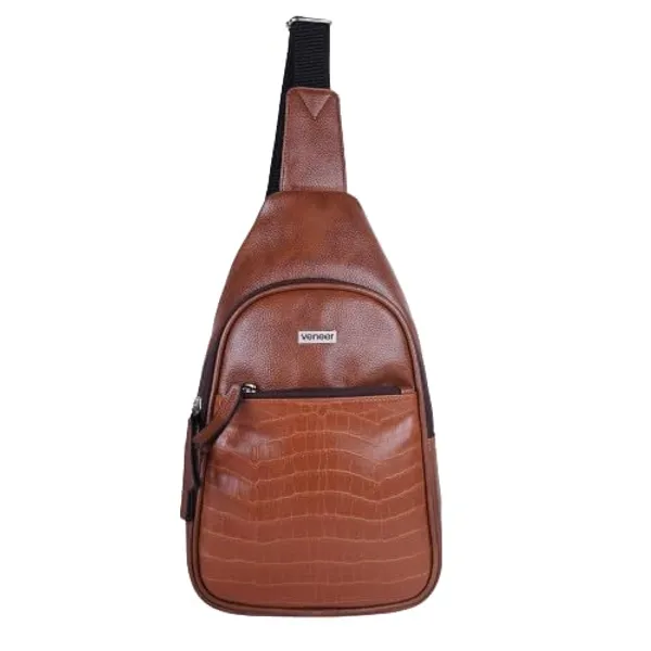 Tan_Vegan_Leather_Croco_Pattern_Stylish_Unique_Design_Shoulder_Chest_Crossbody_Fanny_Pack_For_Unisex