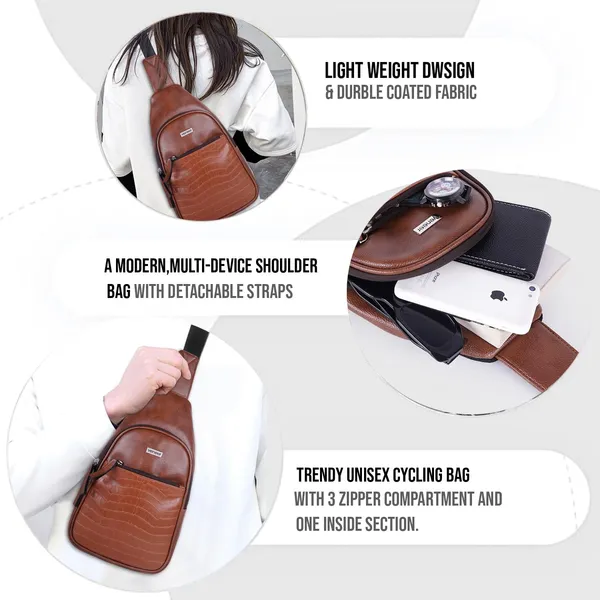 Tan_Vegan_Leather_Croco_Pattern_Stylish_Unique_Design_Shoulder_Chest_Crossbody_Fanny_Pack_For_Unisex