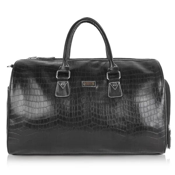 Black_Vegan_Leather_Croco_Pattern_Casual_Unique_Design_Travel_Shoulder_Crossbody_Daytrip_Business_Trip_Unisex_Duffle_Bag