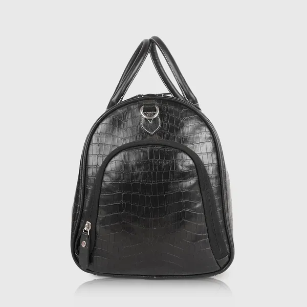 Black_Vegan_Leather_Croco_Pattern_Casual_Unique_Design_Travel_Shoulder_Crossbody_Daytrip_Business_Trip_Unisex_Duffle_Bag