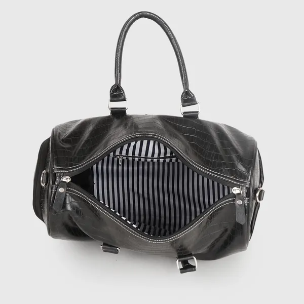 Black_Vegan_Leather_Croco_Pattern_Casual_Unique_Design_Travel_Shoulder_Crossbody_Daytrip_Business_Trip_Unisex_Duffle_Bag