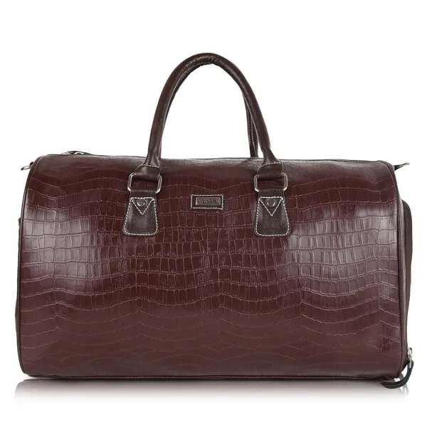 Brown_Vegan_Leather_Croco_Pattern_Casual_Unique_Design_Travel_Shoulder_Crossbody_Daytrip_Business_Trip_Unisex_Duffle_Bag