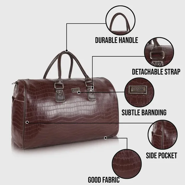Brown_Vegan_Leather_Croco_Pattern_Casual_Unique_Design_Travel_Shoulder_Crossbody_Daytrip_Business_Trip_Unisex_Duffle_Bag