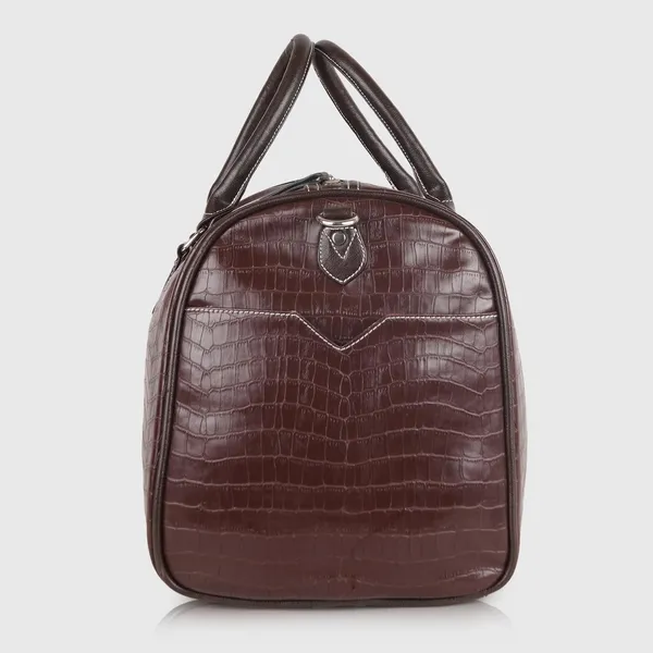 Brown_Vegan_Leather_Croco_Pattern_Casual_Unique_Design_Travel_Shoulder_Crossbody_Daytrip_Business_Trip_Unisex_Duffle_Bag