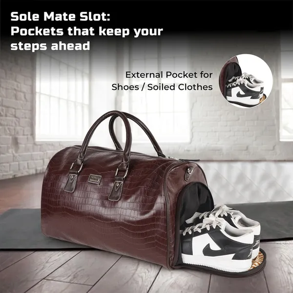 Brown_Vegan_Leather_Croco_Pattern_Casual_Unique_Design_Travel_Shoulder_Crossbody_Daytrip_Business_Trip_Unisex_Duffle_Bag