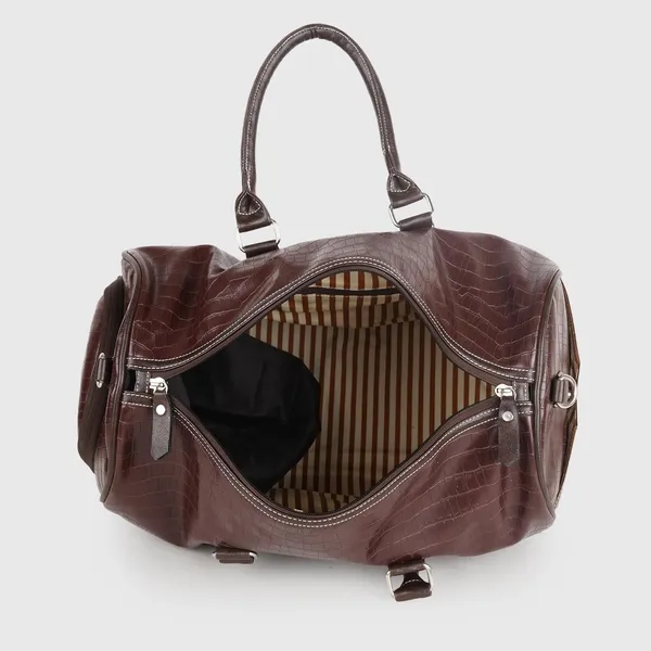 Brown_Vegan_Leather_Croco_Pattern_Casual_Unique_Design_Travel_Shoulder_Crossbody_Daytrip_Business_Trip_Unisex_Duffle_Bag