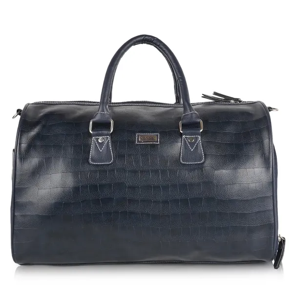 Navy_Blue_Vegan_Leather_Croco_Pattern_Casual_Unique_Design_Travel_Shoulder_Crossbody_Daytrip_Business_Trip_Unisex_Duffle_Bag