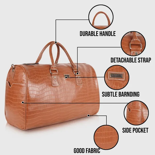 Tan_Vegan_Leather_Croco_Pattern_Casual_Unique_Design_Travel_Shoulder_Crossbody_Daytrip_Business_Trip_Unisex_Duffle_Bag