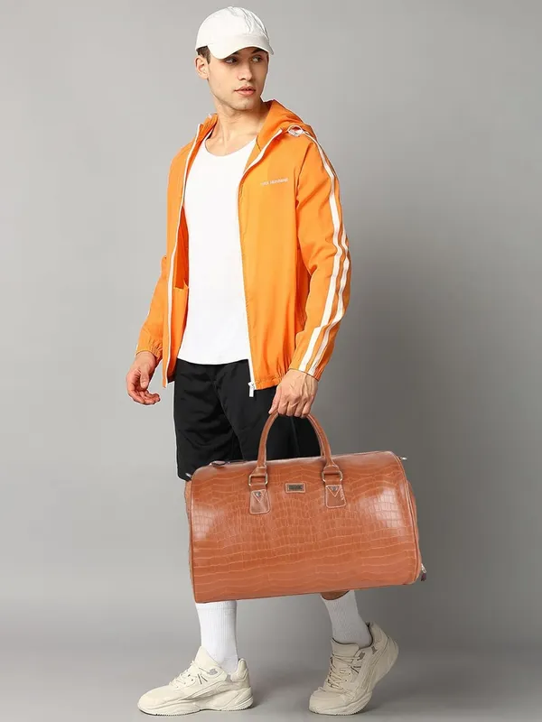 Tan_Vegan_Leather_Croco_Pattern_Casual_Unique_Design_Travel_Shoulder_Crossbody_Daytrip_Business_Trip_Unisex_Duffle_Bag