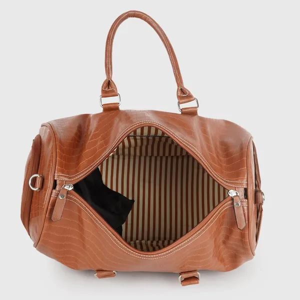 Tan_Vegan_Leather_Croco_Pattern_Casual_Unique_Design_Travel_Shoulder_Crossbody_Daytrip_Business_Trip_Unisex_Duffle_Bag