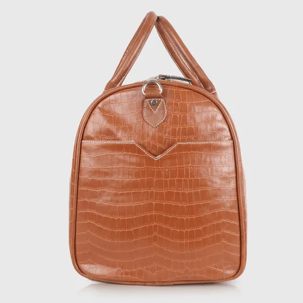Tan_Vegan_Leather_Croco_Pattern_Casual_Unique_Design_Travel_Shoulder_Crossbody_Daytrip_Business_Trip_Unisex_Duffle_Bag