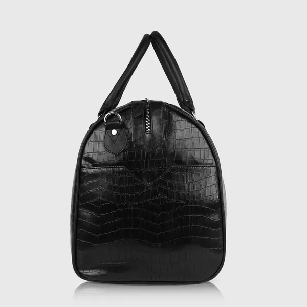 Black_Vegan_Leather_Croco_Pattern_55_Litre_Stylish_Unique_Design_Travel_Shoulder_Crossbody_Daytrip_Business_Trip_Unisex_Duffle_Bag