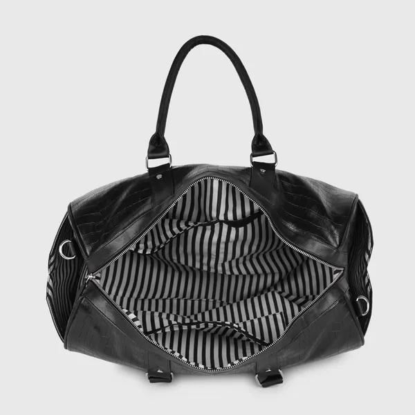Black_Vegan_Leather_Croco_Pattern_55_Litre_Stylish_Unique_Design_Travel_Shoulder_Crossbody_Daytrip_Business_Trip_Unisex_Duffle_Bag