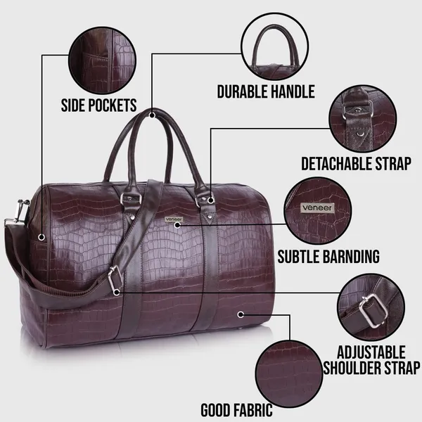Brown_Vegan_Leather_Croco_Pattern_55_Litre_Stylish_Unique_Design_Travel_Shoulder_Crossbody_Daytrip_Business_Trip_Unisex_Duffle_Bag