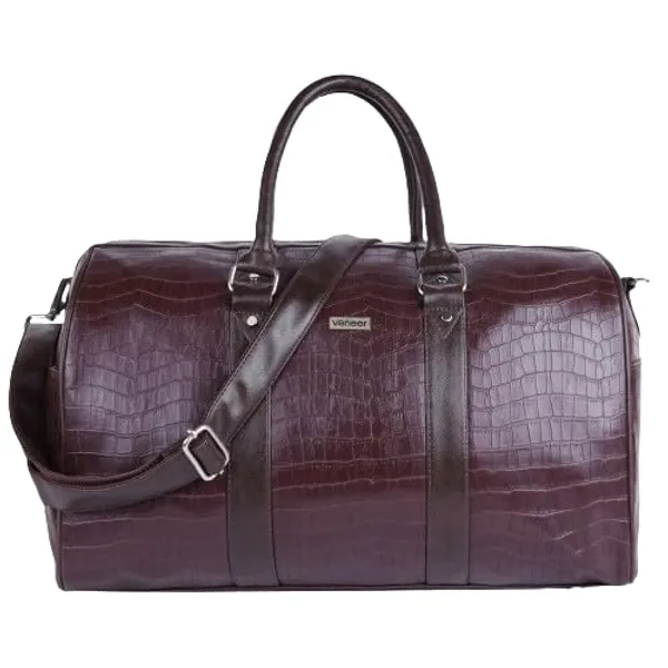 Brown_Vegan_Leather_Croco_Pattern_55_Litre_Stylish_Unique_Design_Travel_Shoulder_Crossbody_Daytrip_Business_Trip_Unisex_Duffle_Bag