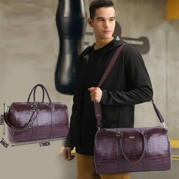 Brown_Vegan_Leather_Croco_Pattern_55_Litre_Stylish_Unique_Design_Travel_Shoulder_Crossbody_Daytrip_Business_Trip_Unisex_Duffle_Bag