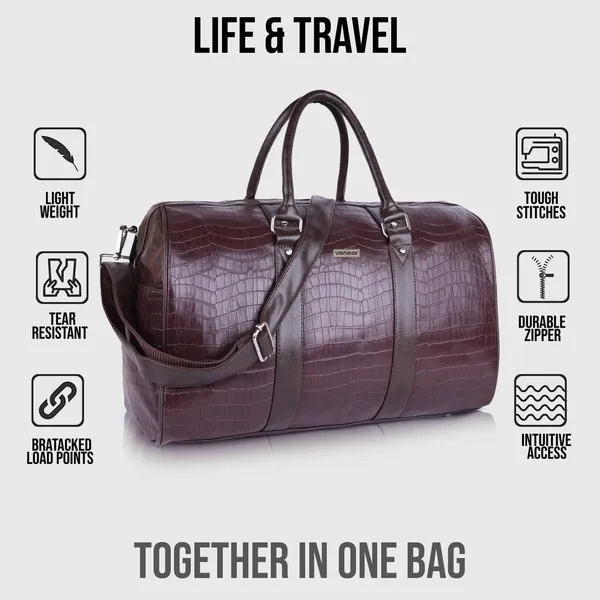 Brown_Vegan_Leather_Croco_Pattern_55_Litre_Stylish_Unique_Design_Travel_Shoulder_Crossbody_Daytrip_Business_Trip_Unisex_Duffle_Bag