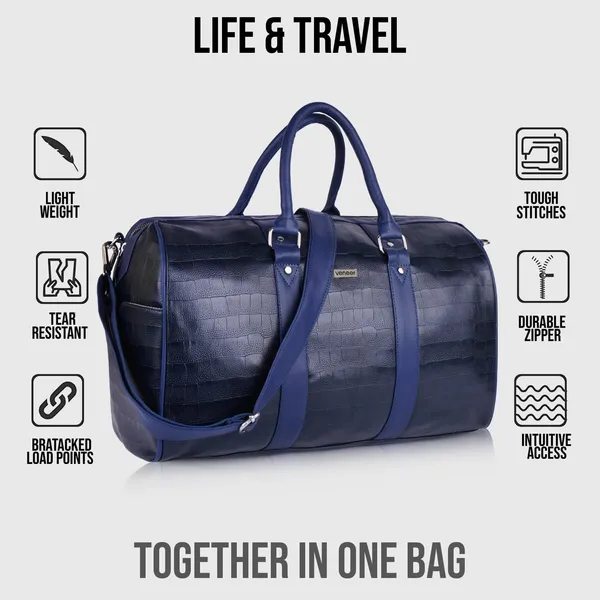 Navy_Blue_Vegan_Leather_Croco_Pattern_55_Litre_Stylish_Unique_Design_Travel_Shoulder_Crossbody_Daytrip_Business_Trip_Unisex_Duffle_Bag