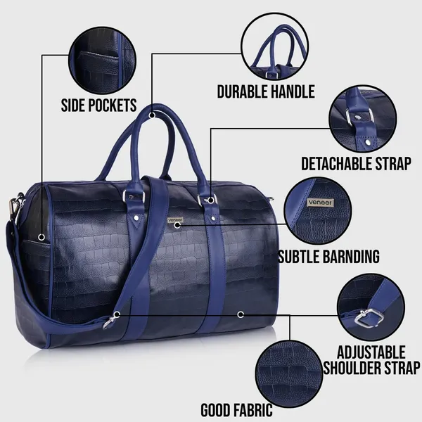 Navy_Blue_Vegan_Leather_Croco_Pattern_55_Litre_Stylish_Unique_Design_Travel_Shoulder_Crossbody_Daytrip_Business_Trip_Unisex_Duffle_Bag