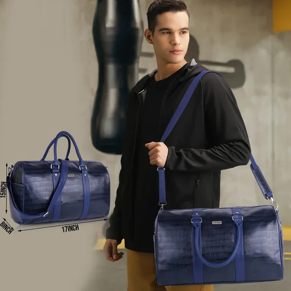 Navy_Blue_Vegan_Leather_Croco_Pattern_55_Litre_Stylish_Unique_Design_Travel_Shoulder_Crossbody_Daytrip_Business_Trip_Unisex_Duffle_Bag