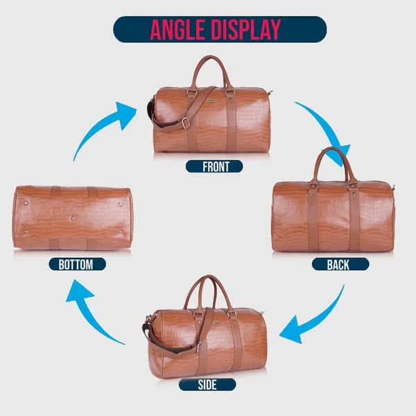 Tan_Vegan_Leather_Croco_Pattern_55_Litre_Stylish_Unique_Design_Travel_Shoulder_Crossbody_Daytrip_Business_Trip_Unisex_Duffle_Bag