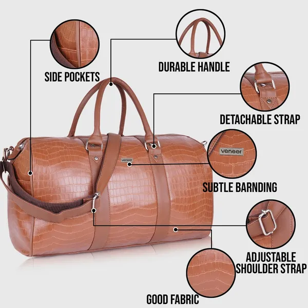Tan_Vegan_Leather_Croco_Pattern_55_Litre_Stylish_Unique_Design_Travel_Shoulder_Crossbody_Daytrip_Business_Trip_Unisex_Duffle_Bag
