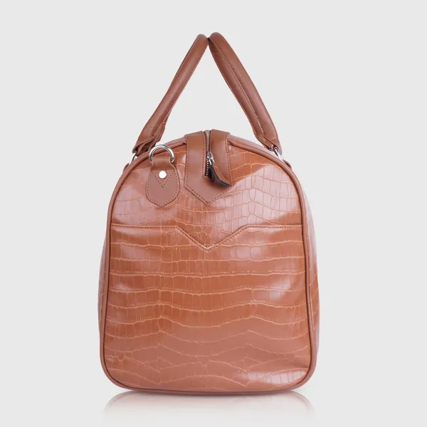 Tan_Vegan_Leather_Croco_Pattern_55_Litre_Stylish_Unique_Design_Travel_Shoulder_Crossbody_Daytrip_Business_Trip_Unisex_Duffle_Bag