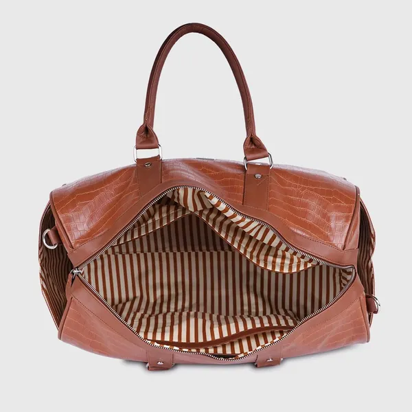 Tan_Vegan_Leather_Croco_Pattern_55_Litre_Stylish_Unique_Design_Travel_Shoulder_Crossbody_Daytrip_Business_Trip_Unisex_Duffle_Bag