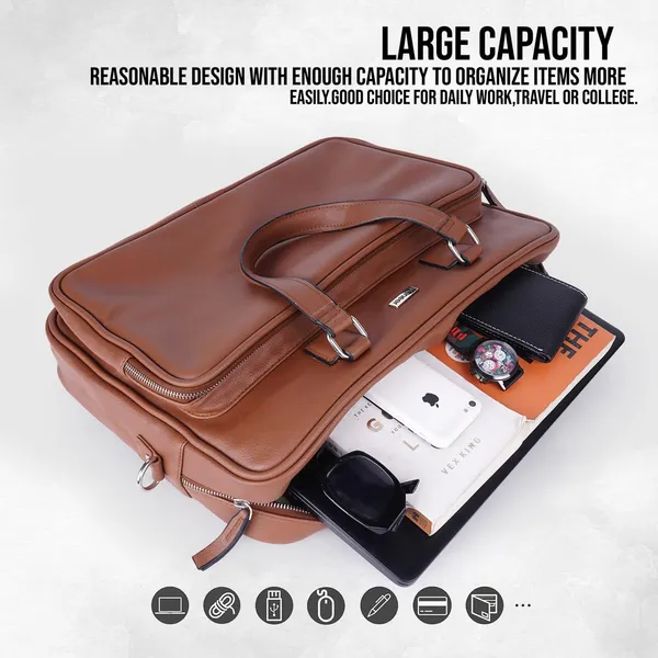 Tan_Vegan_Leather_Stylish_Unique_Design_Laptop_Office_Business_Briefcase_Travel_Crossbody_Messenger_Bag_For_Unisex