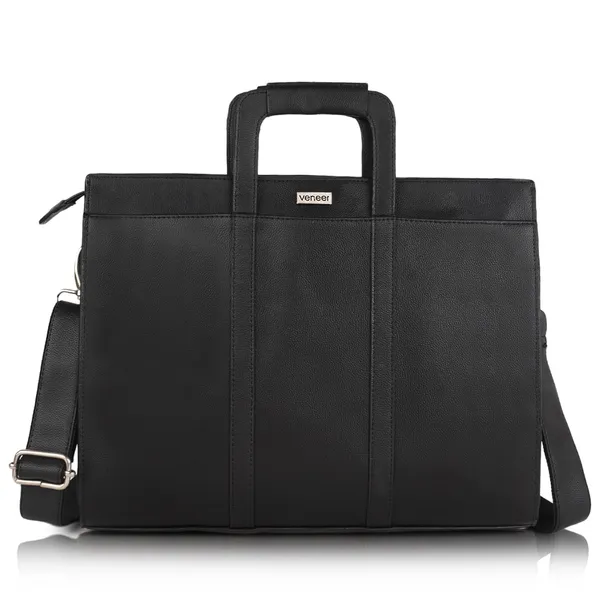 Black_Vegan_Leather_Casual_Classy_Unique_Design_Laptop_Office_Business_Top_Handle_Crossbody_Messenger_Bag_For_Unisex_Laptop_Fitt_Upto_14_Inch