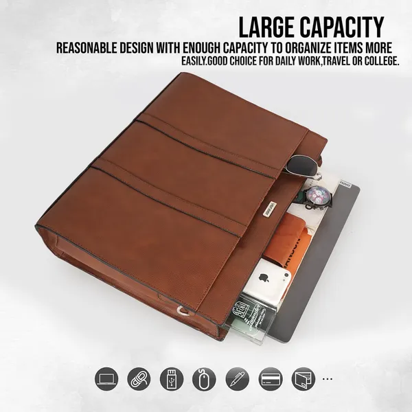 Brown_Vegan_Leather_Casual_Classy_Unique_Design_Laptop_Office_Business_Top_Handle_Crossbody_Messenger_Bag_For_Unisex_Laptop_Fitt_Upto_14_Inch