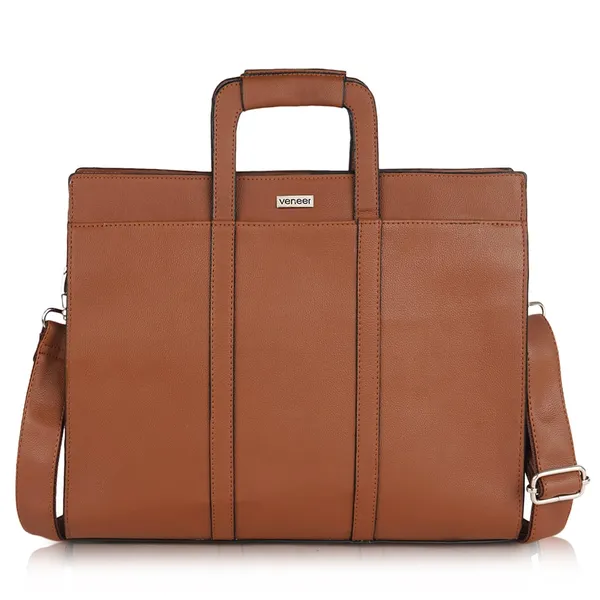 Tan_Vegan_Leather_Casual_Classy_Unique_Design_Laptop_Office_Business_Top_Handle_Crossbody_Messenger_Bag_For_Unisex_Laptop_Fitt_Upto_14_Inch