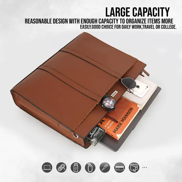Tan_Vegan_Leather_Casual_Classy_Unique_Design_Laptop_Office_Business_Top_Handle_Crossbody_Messenger_Bag_For_Unisex_Laptop_Fitt_Upto_14_Inch