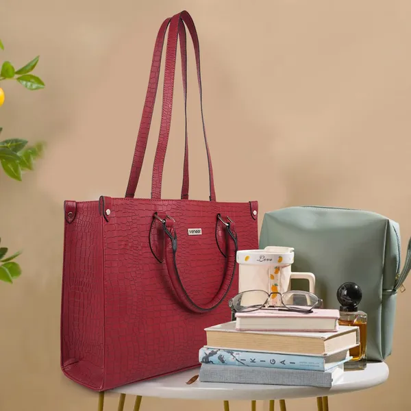 Maroon_Croco_Pattern_Stylish_Classy_Design_Trendy_Travel_Dailyuse_Tote_Shoulder_Handbag_For_Women
