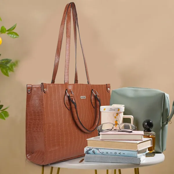Tan_Croco_Pattern_Stylish_Classy_Design_Trendy_Travel_Dailyuse_Tote_Shoulder_Handbag_For_Women